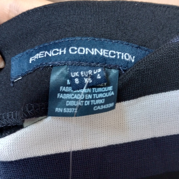 French Connection Chantilly Black White Stripe Sheath Mini Dress Stretch Size 4 - Picture 9 of 10